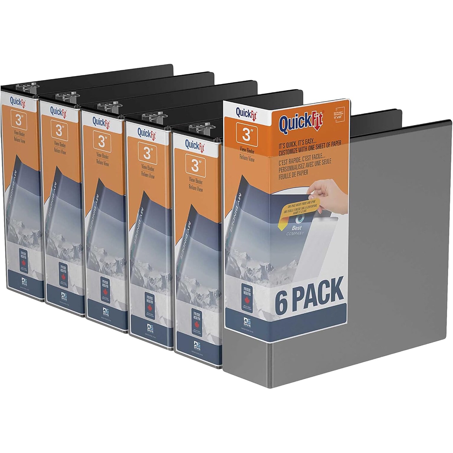 Davis Group QuickFit 3 3-Ring Standard Binders, Black, 6/Pack (88051-06)