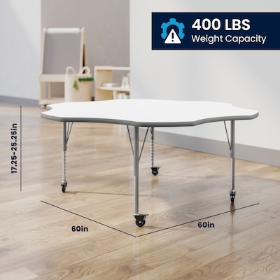 Flash Furniture Wren 60" Flower Activity Table, Height Adjustable, White Top/Silver Frame (XUA60FLRWHTPC)