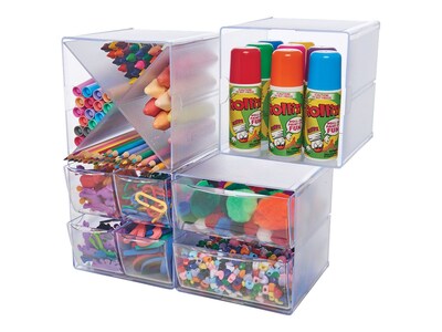 Deflect-O Cube 1 Compartment Stackable Plastic Compartment Storage, Clear (350401)