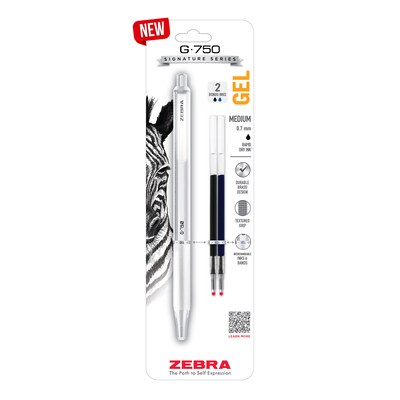 Zebra G-750 Retractable Gel Pen, Medium Point, 0.7mm, Black Ink (49801)