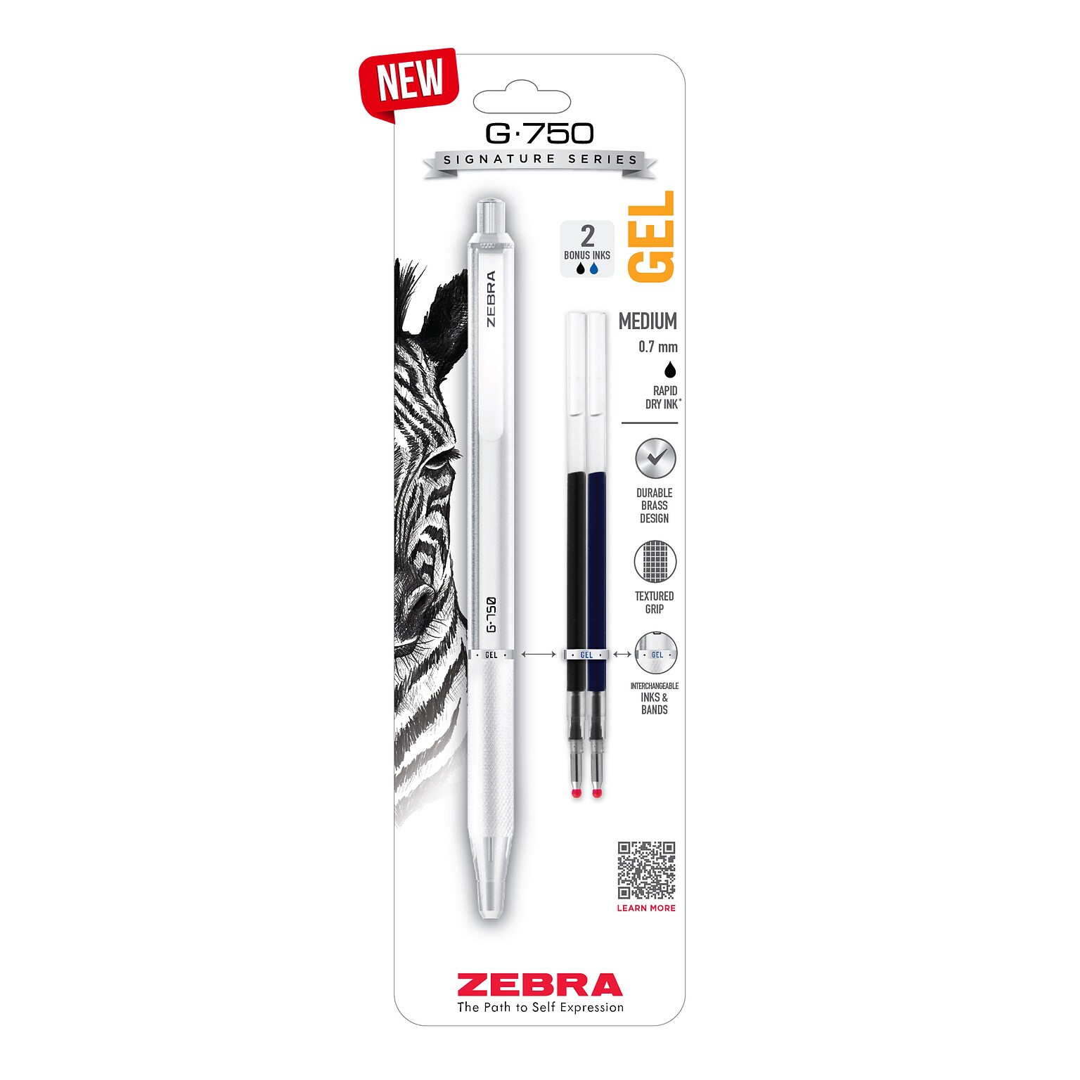 Zebra G-750 Retractable Gel Pen, Medium Point, 0.7mm, Black Ink (49801)