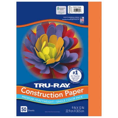 Tru-Ray 9 x 12 Construction Paper, Electric Orange, 50 Sheets/Pack, 6 Packs/Bundle (PAC103404)
