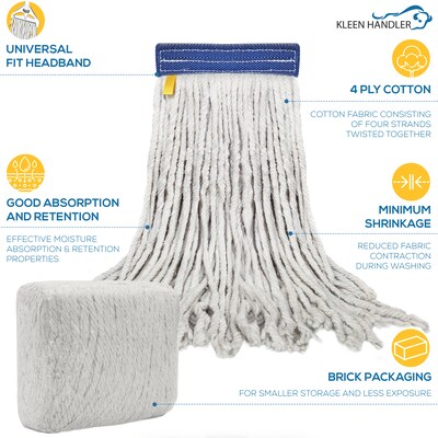 BISON LIFE Kleen Handler Cotton String Wet Mop Head, White, 24/Pack (BPES-CEM-CO-N-16-1-24A)