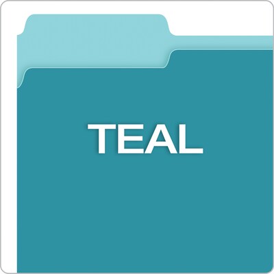 Pendaflex Recycled File Folder, 2/5-Cut Tab, Letter Size, Aqua, 100/Box (42101/3AQU)