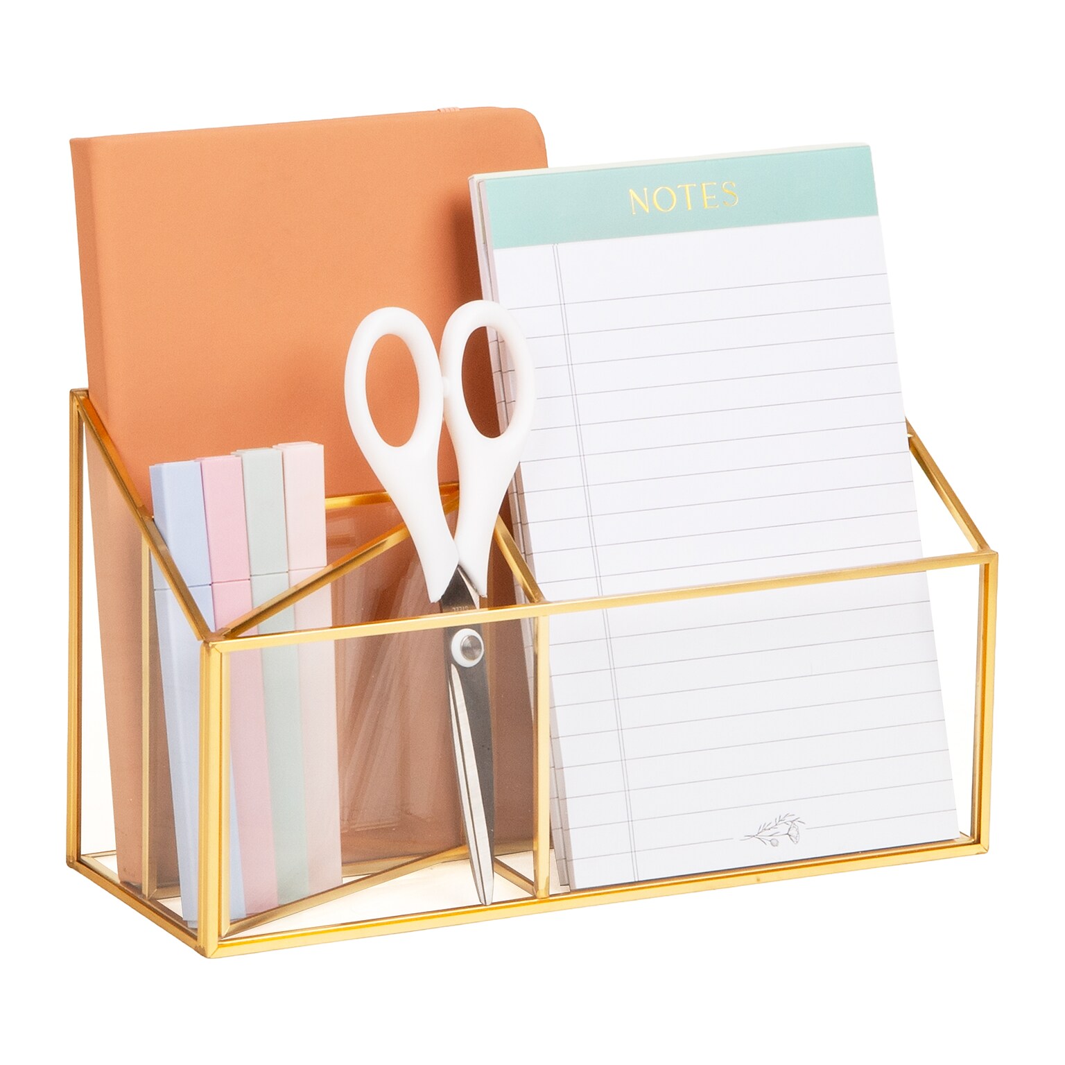 Mind Reader 4-Compartment Glass Desktop Organizer, Gold (3GORG-GLD)