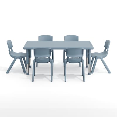 Flash Furniture Emmy Rectangular Activity Table Set, 48" x 24", Height Adjustable, Dusty Blue (YCX13RECTTBDTBE)