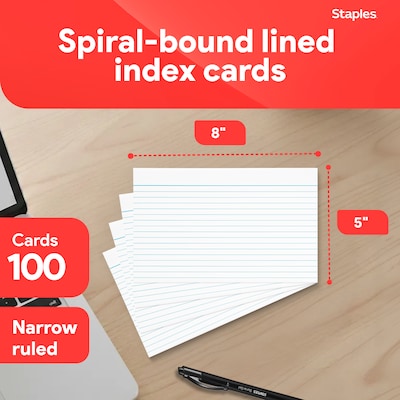 Staples® Lined Index Cards, 5 x 8, White, 100 Cards/Pack (ST51016-CC)