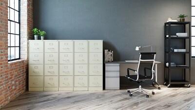 Hirsh Commercial 4-Drawer Vertical File Cabinet, Letter Size, Lockable, 52"H x 15"W x 25"D, Putty (14115)