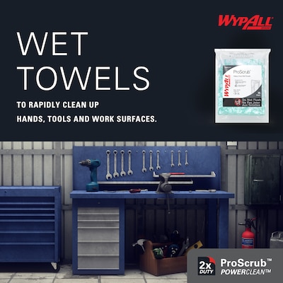 WypAll PowerClean ProScrub Fabric Cleaning Wipers, 9.5", Green, 75 Wipers/Box, 6/Carton (91367)