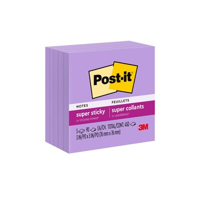 Post-it Super Sticky Notes, 3 x 3, Mulberry, 90 Sheet/Pad, 5 Pads/Pack (654-5SSCG)