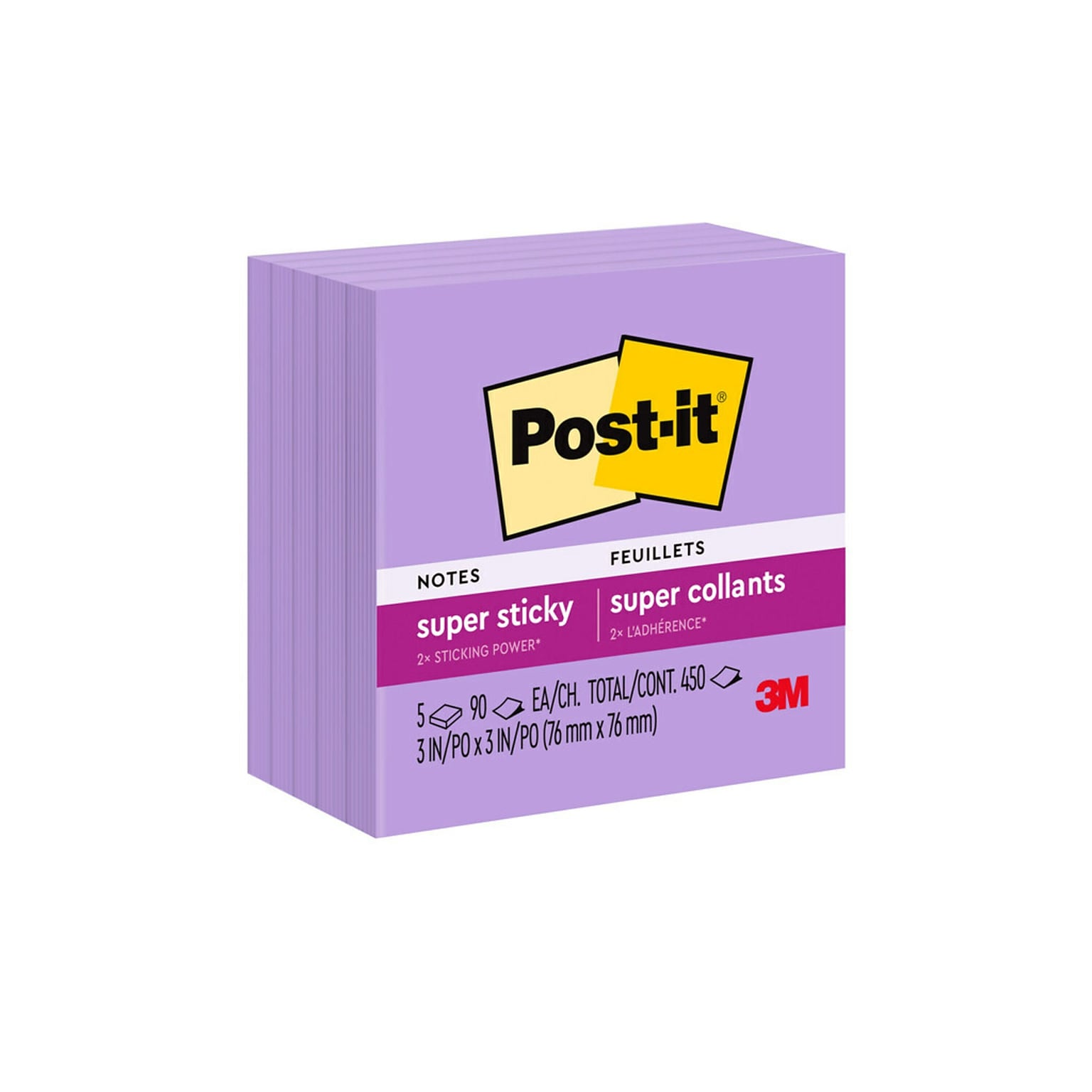 Post-it Super Sticky Notes, 3 x 3, Mulberry, 90 Sheet/Pad, 5 Pads/Pack (654-5SSCG)