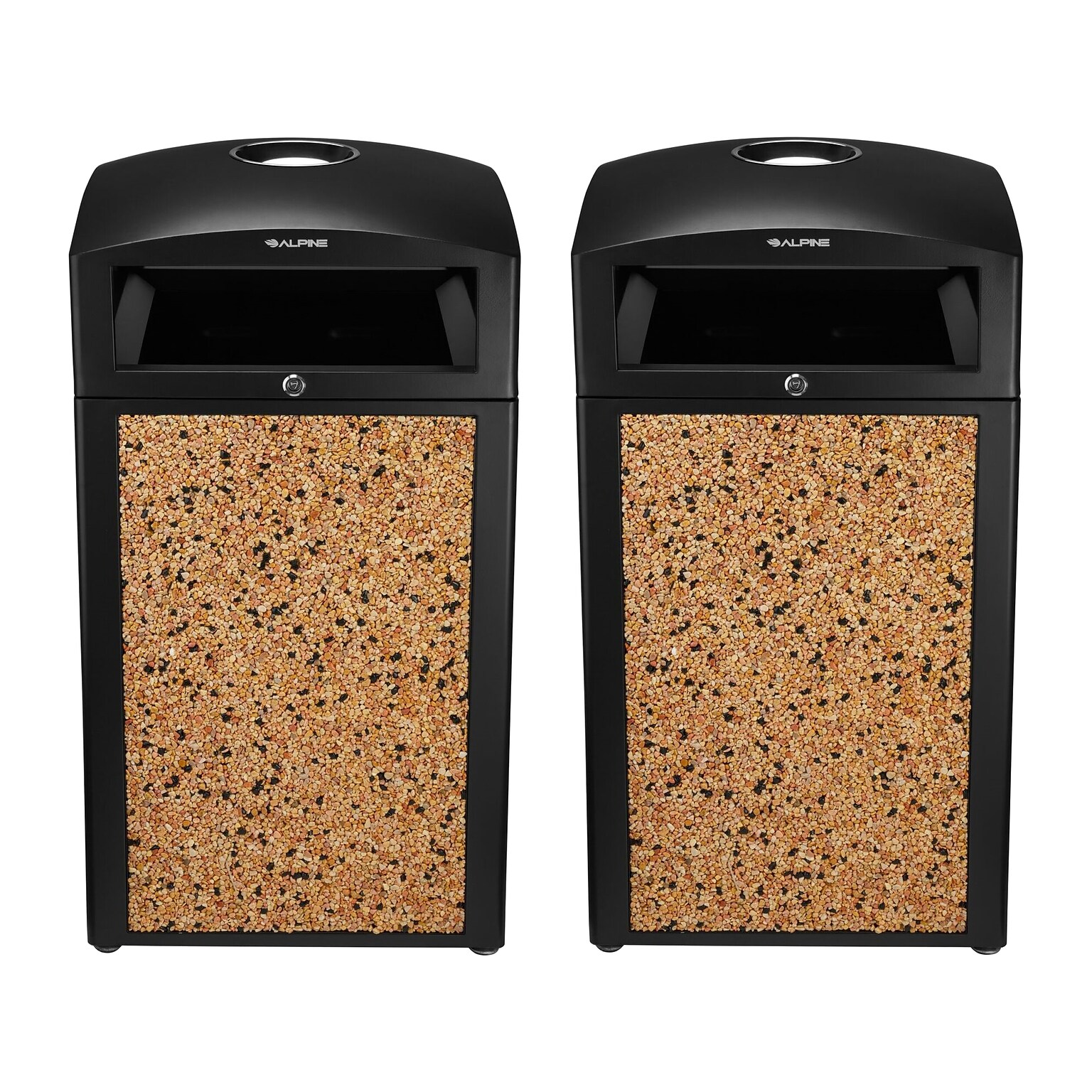 Alpine Industries Steel Outdoor Trash Can with Covered Top and Open Sides, 40 Gallon, Black/Stone, 2/Pack (ALP472-40-STO-2PK)