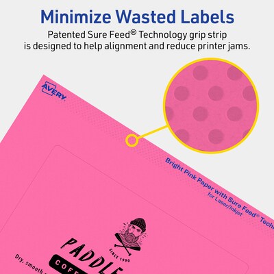 Avery Laser/Inkjet Rectangle Multipurpose Labels, 4" x 6", Bright Pink, 160/Box (94278)
