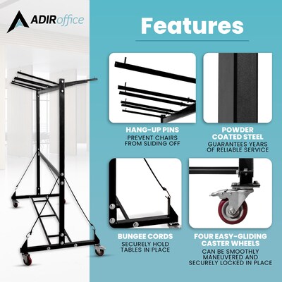 AdirOffice Steel Dolly Chair & Table Combo Cart, Black (690-01)