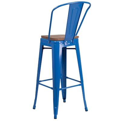 Flash Furniture Lily Contemporary Metal Vertical Back Barstool, Blue, 4-Pieces/Pack (4CH3132030GBBLW)