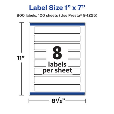 Avery Laser/Inkjet Rectangle Multipurpose Labels, 7"  x 1", Glossy White, 800/Box (94225)