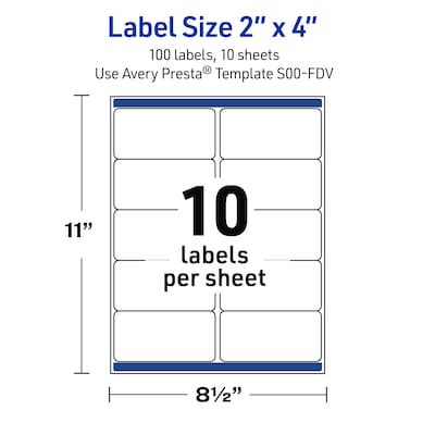 Avery Rectangle Multipurpose Labels, 2" x 4", White, 100/Pack (19479370630)