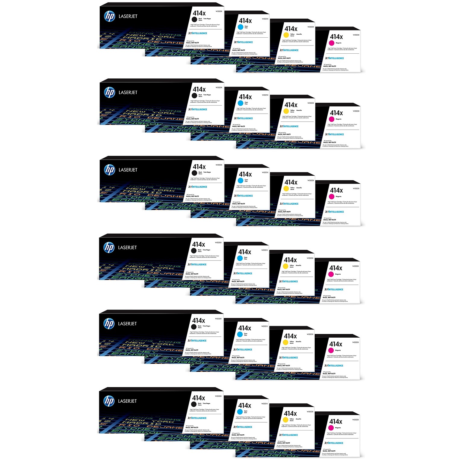 HP 414X Black/Cyan/Magenta/Yellow High Yield Toner Cartridge Set, 6/Pack (HP414X6SETS-STP)