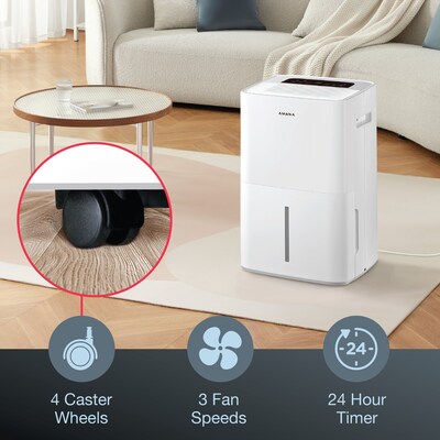 Amana Energy Star 50 Pint Portable Dehumidifier, 3 Speed, Covers up to 2,500 sq. ft., White (AMND501AW)