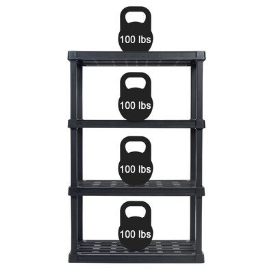 Iris 4-Shelf Plastic Shelving Unit, 55.8" x 35.9" x 17.9", Black (140099)