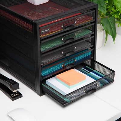 Mind Reader 5-Compartment Metal Mesh File Storage Drawers, Black (5CABMESH-BLK)