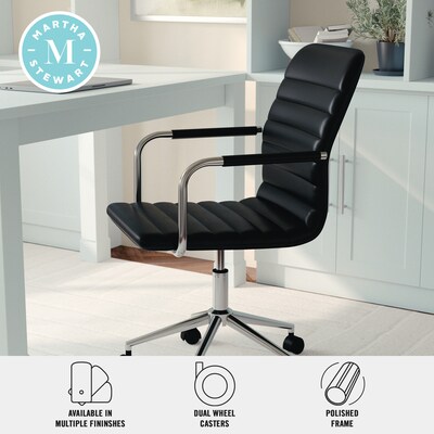 Martha Stewart Taytum Faux Leather Swivel Office Chair, Black/Polished Nickel (CH142370BK)