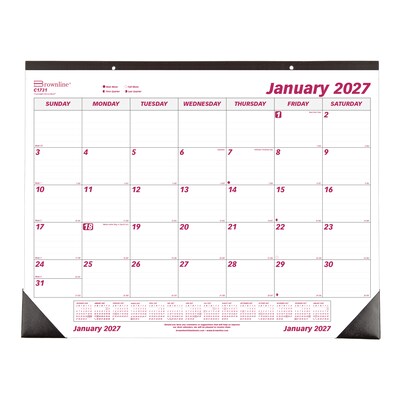 2027 Brownline Classic 22 x 17 Monthly Desk Pad Calendar, White/Burgundy (C1731-27)
