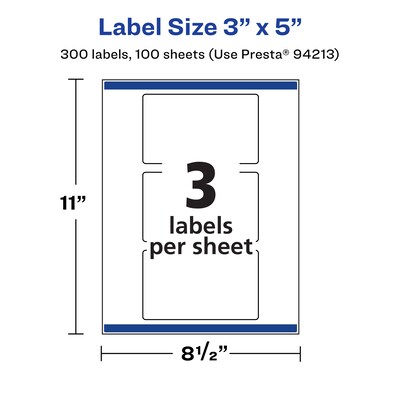 Avery Rectangle Laser/Inkjet Multipurpose Labels, 3" x 5", White, 300 Labels/Box (94213)