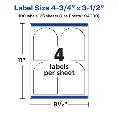Avery Laser/Inkjet Decorative Edge Multipurpose Labels, 3.5"  x 4.75", Glossy White, 100/Pack (94600)
