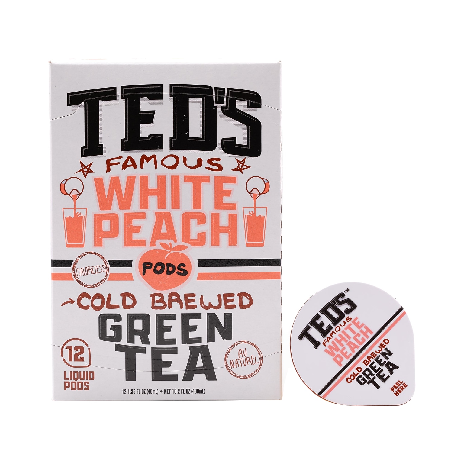 Java House Teds Famous Cold Brewed White Peach Green Tea Pods, 12/Carton (FC900T70)