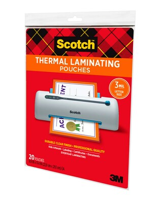 Scotch® Thermal Laminating Pouches, Letter Size, 3 Mil, 20/Pack (TP3854-20)