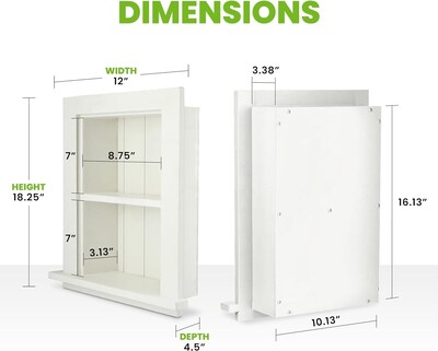 AdirHome 1-Shelf Recessed Wall Mount Shelf, 19" x 12.75" x 4.75", White (515-01-WHI)
