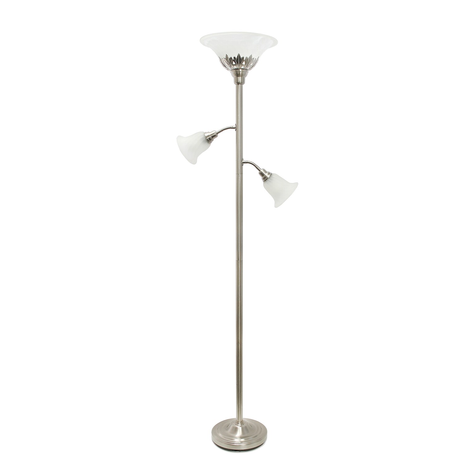 Lalia Home Torchiere Floor Lamp with 2 Reading Lights and Scalloped Glass Shades, Brushed Nickel (LHF-3002-BN)