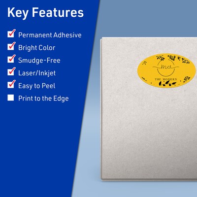 Avery Oval Laser/Inkjet Multipurpose Labels, 4.25 x 2.5, Bright Yellow (120/Pack)