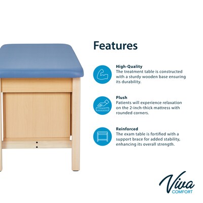 Aristo Wood H-Brace Physician Exam Table with Shelf, 2 Drawer Cabinet, Paper Cutter, Holder, 500lbs. Capacity, Blue