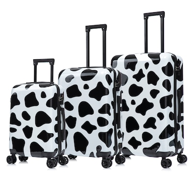 InUSA Prints 3-Piece Hardside Spinner Luggage Set, TSA Checkpoint Friendly, Cow Animal Print (IUAPCSML-COW)