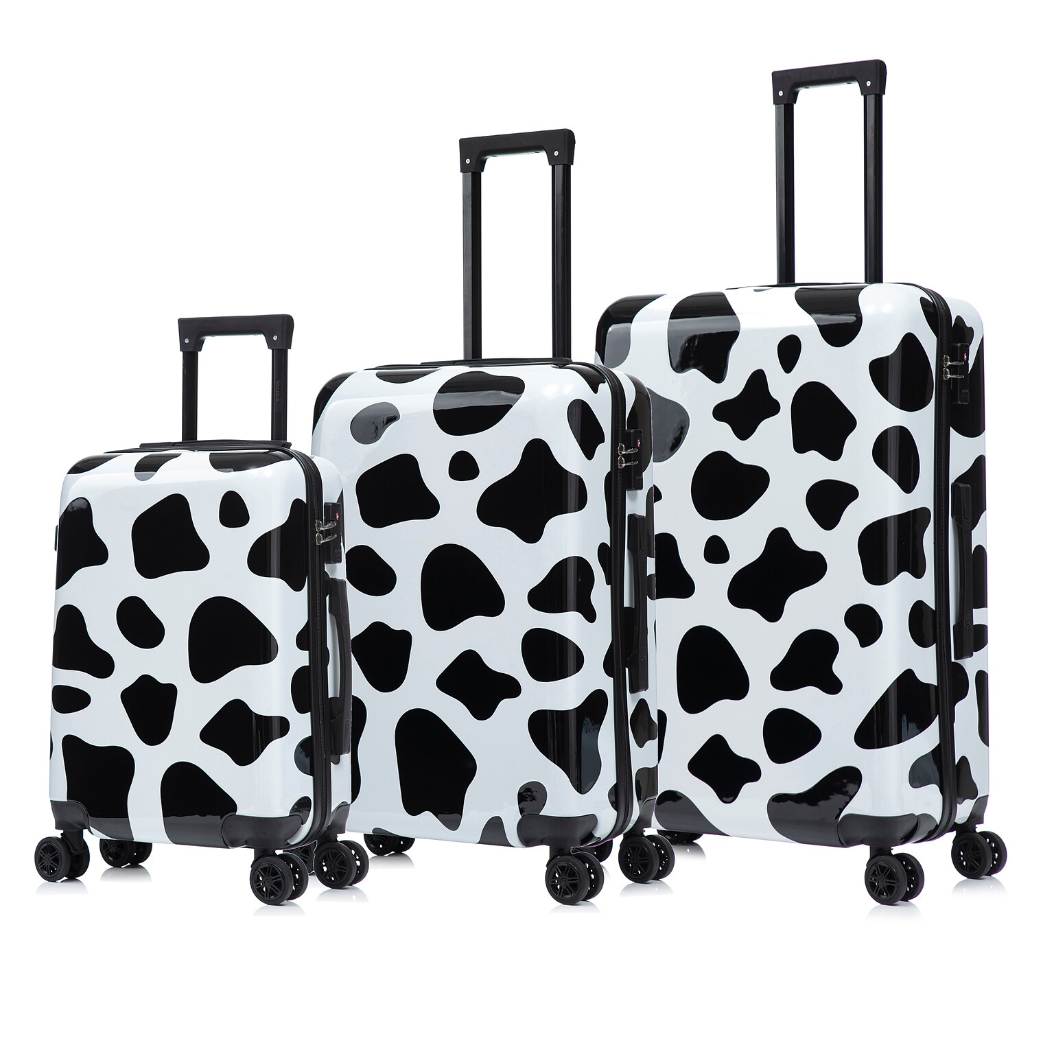 InUSA Prints 3-Piece Hardside Spinner Luggage Set, TSA Checkpoint Friendly, Cow Animal Print (IUAPCSML-COW)