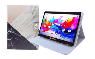 LINSAY F10 Series 10.1 Tablet, Wi-Fi, Octa Core, 256GB eMMC, Android 15, Black Pink White Marble Case (F10IPGCBPWPLUS)