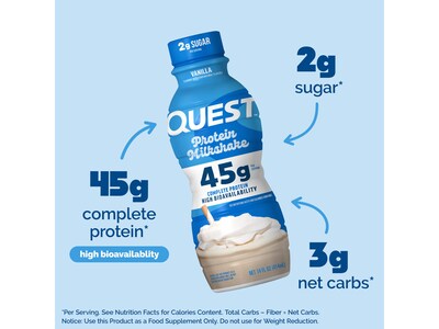 Quest Vanilla Protein Milkshake, 14 oz., 12 Bottles/Carton (QRTDHPVN12M1)