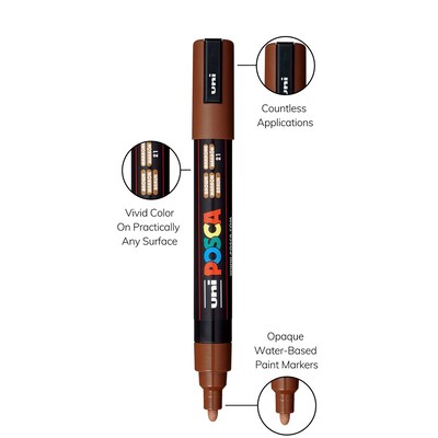 POSCA PC-5M Water Based Paint Marker, Medium Bullet Tip, Brown, 3/Pack (UBCPC5MBROWN-3)