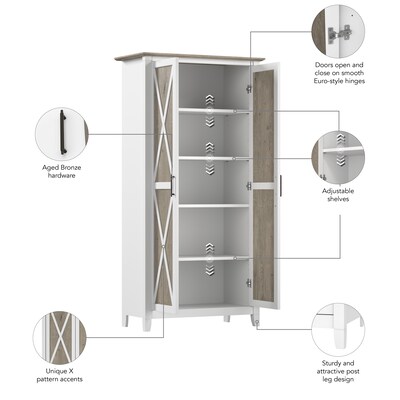 Bush Furniture Key West 66"H Storage Cabinet with 5 Shelves, Shiplap Gray (KWS266G2W-03)