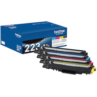 Brother TN-223 Black/Cyan/Magenta/Yellow Standard Yield Toner Cartridge, Up to 1,400 Pages, 4/Pack (TN2234PK)