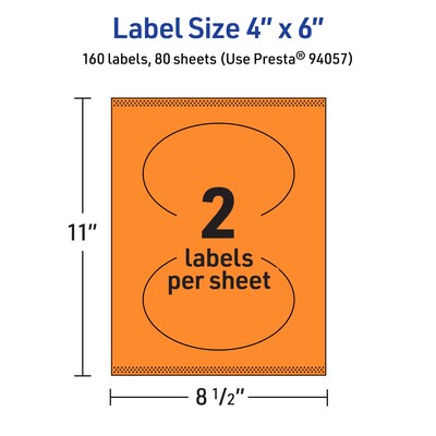 Avery Laser/Inkjet Multipurpose Oval Labels, 4" x 6", Bright Orange, 160/Box (94057)