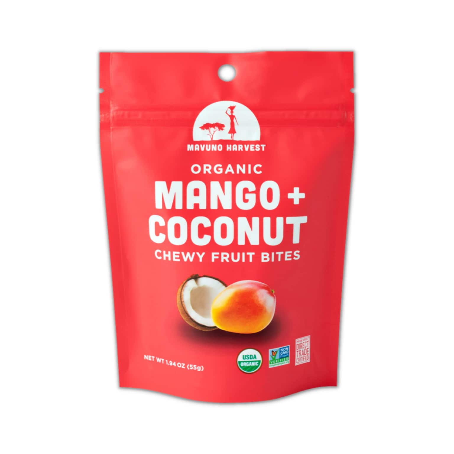 Mavuno Harvest Organic Dried Mango + Coconut Fruit Bites, 1.94 oz., 8 Bags/Pack (MAHW-MCN26PK)