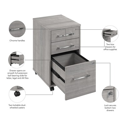Bush Business Furniture Hustle 3 Drawer Mobile File Cabinet, Platinum Gray (HUF116PG)