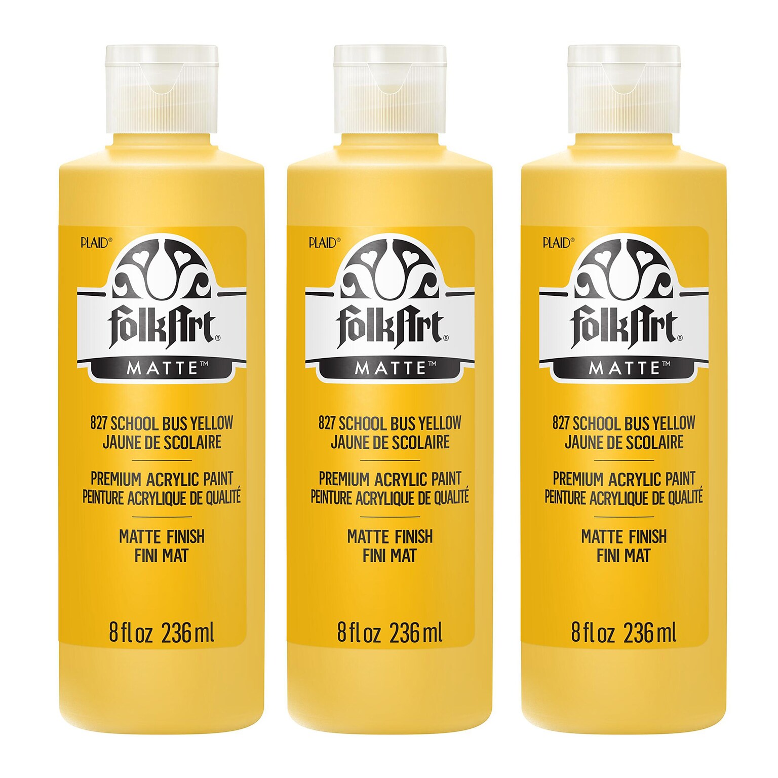 FolkArt Acrylic Paint Matte, 8oz., School Bus Yellow, 3/Pack (FLK827-3)