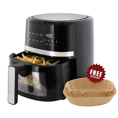 MegaChef 4 Qt. Digital Electric Air Fryer w/ Window and Paper Liners, Black (935123656M)