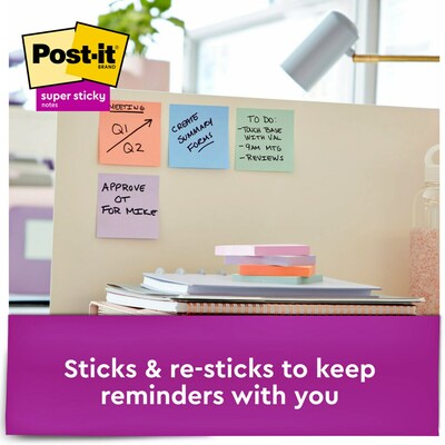 Post-it Super Sticky Notes, 3" x 3", Assorted Colors, 45 Sheets/Pad, 15 Pads/Pack (65415SSPS2)