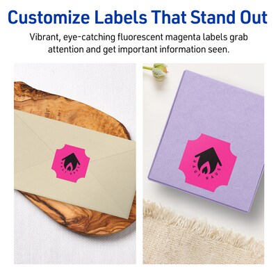 Avery Square Scalloped Laser/Inkjet Multipurpose Labels, 1-5/8" x 1-5/8", Neon Magenta (200/Pack)