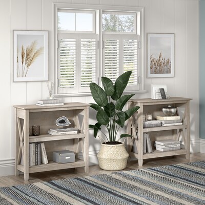 Bush Furniture Key West 30H 2-Shelf Bookcase with Adjustable Shelf, Washed Gray, 2/Set (KWS053WG)